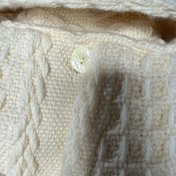 Branigan Weaver Wool Coat M Cream Toggle Buttons Cable Knit Cardigan Fisherman - Picture 11 of 15